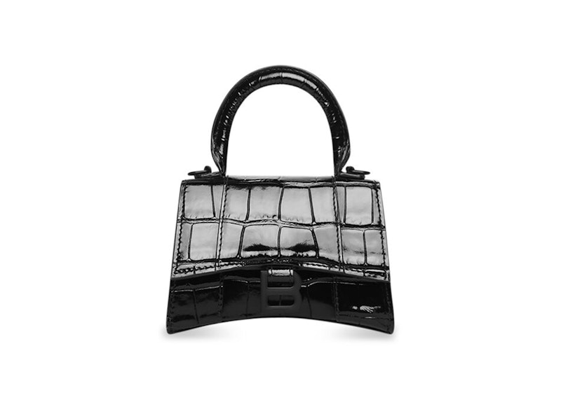 Order 巴黎世家Hourglass迷你手提包鳄鱼纹黑色