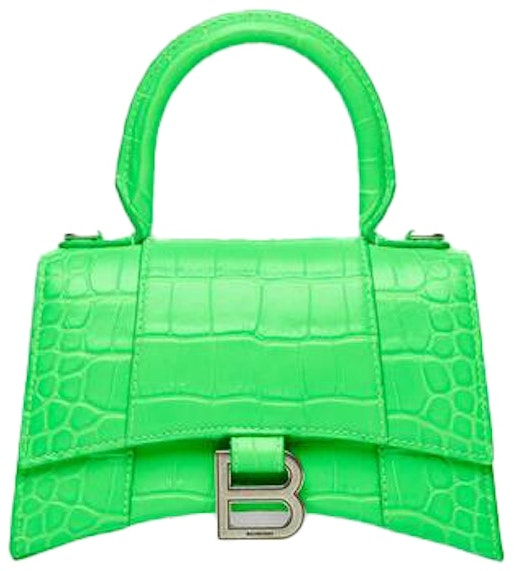 balenciaga-hourglass-top-handle-bag-extra-small-crocodile-embossed-fluo-green
