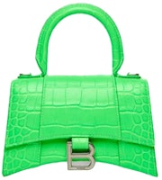 Balenciaga Hourglass Top Handle Bag Extra Small Crocodile Embossed Fluo Green Balenciaga Hourglass Top Handle Bag Extra Small Crocodile Embossed Fluo Green