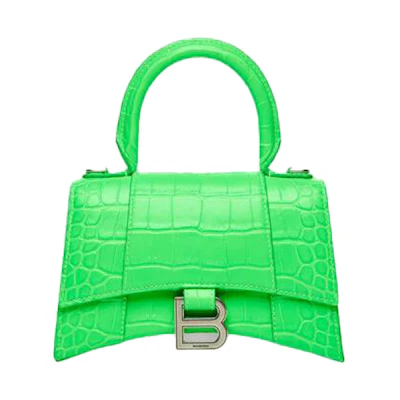 Balenciaga Hourglass Top Handle Bag Extra Small Crocodile Embossed Fluo Green