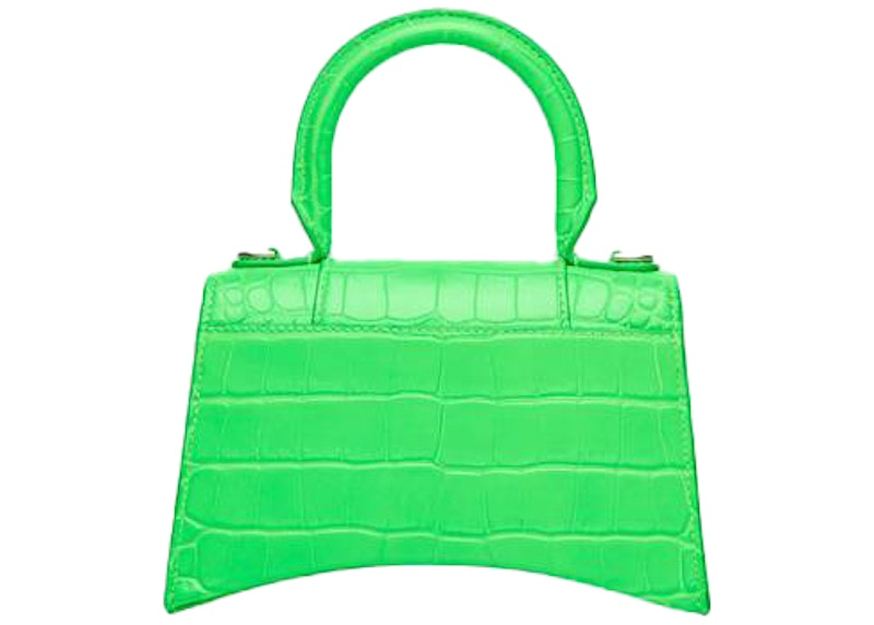 Order Tas Balenciaga Hourglass Top Handle Extra Small Kulit Buaya Hijau Fluo