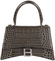 Balenciaga Hourglass Top Handle Bag Small Crocodile Embossed Dark Grey Balenciaga Hourglass Top Handle Bag Small Crocodile Embossed Dark Grey
