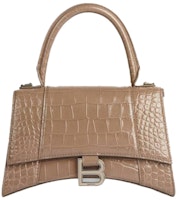 Balenciaga Hourglass Top Handle Bag Small Crocodile Embossed Mink Balenciaga Hourglass Top Handle Bag Small Crocodile Embossed Mink