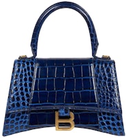 Balenciaga Hourglass Top Handle Bag Small Crocodile Embossed Navy Balenciaga Hourglass Top Handle Bag Small Crocodile Embossed Navy