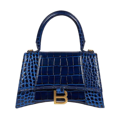 Balenciaga Hourglass Top Handle Bag Small Crocodile Embossed Navy