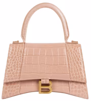 Balenciaga Hourglass Top Handle Bag Small Crocodile Embossed Beige Balenciaga Hourglass Top Handle Bag Small Crocodile Embossed Beige