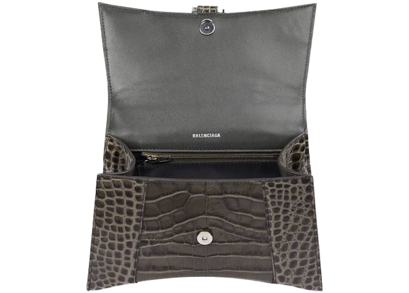 Lookbook Balenciaga Hourglass Tas Handle Kecil Kulit Buaya Abu Tua