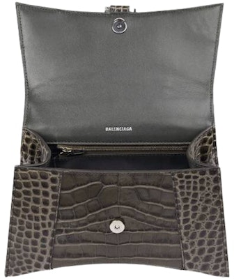 Balenciaga Hourglass Top Handle Bag Small Crocodile Embossed Dark Grey Lookbook Balenciaga Hourglass Top Handle Bag Small Crocodile Embossed Dark Grey