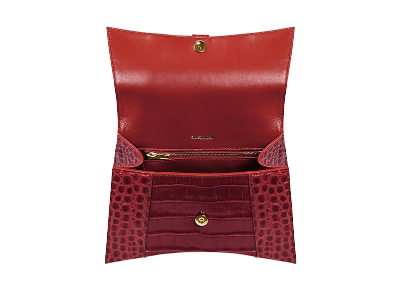 Lookbook 발렌시아가 아워글라스 미니 크로커 엠보스 다크 레드 백 
