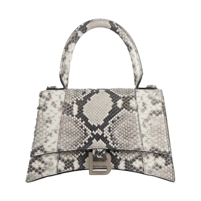 Balenciaga Hourglass Top Handle Bag Small Snakeskin Embossed Black/White