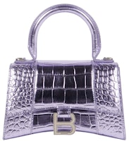Balenciaga Hourglass Top Handle Bag XS Crocodile Embossed Purple Balenciaga Hourglass Top Handle Bag XS Crocodile Embossed Purple