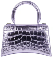 Order Balenciaga Hourglass Beg Tangkai Atas XS Kulit Buaya Ungu