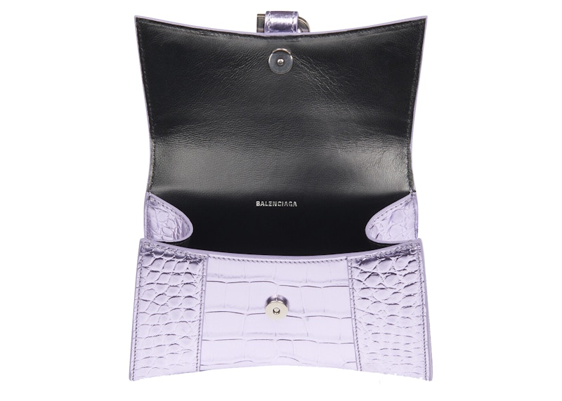 Lookbook 발렌시아가 아워글래스 XS 퍼플 크로커 탑핸들백
