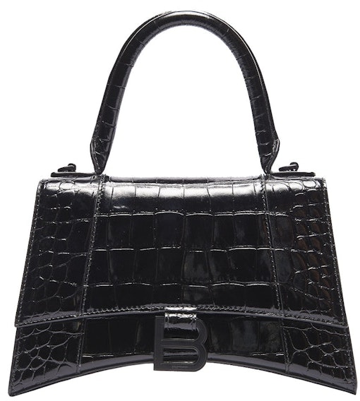balenciaga-hourglass-top-handle-crocodile-embossed-xs-black