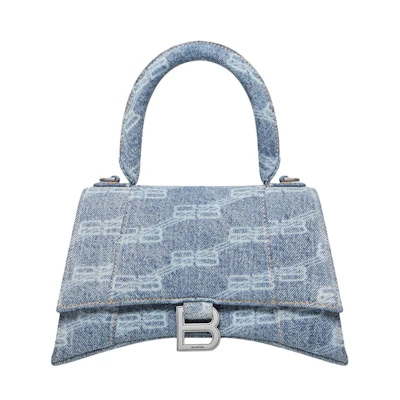 Balenciaga Hourglass Top Handle Small BB Monogram Denim Bleached Blue