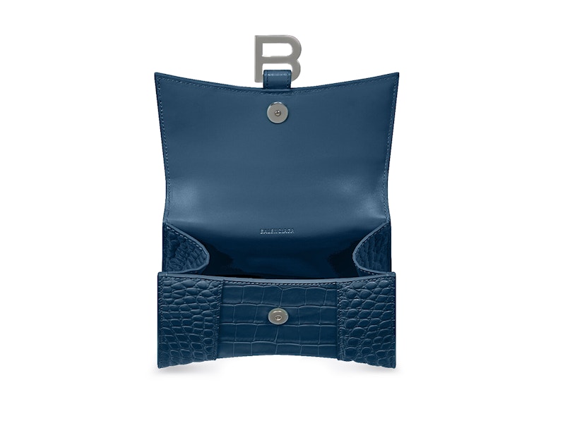 Lookbook バレンシアガ アワーグラス クロコエンボス トップハンドル スモール ダークブルー
