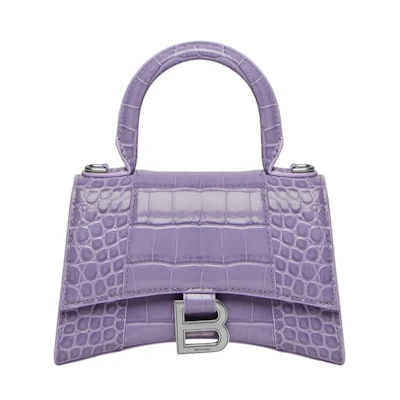Balenciaga Hourglass Top Handle XS Crocodile Embossed Lilac