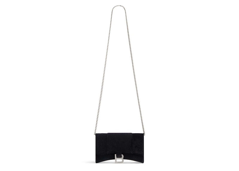 Balenciaga Hourglass Velvet Jersey Wallet on Chain Black