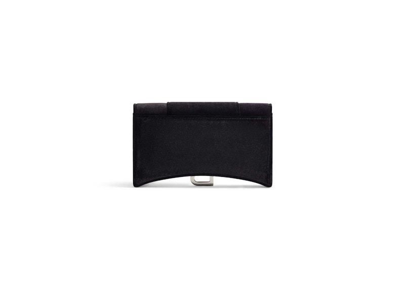 Order Balenciaga Hourglass Velvet Jersey Wallet on Chain Black