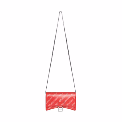 Balenciaga Hourglass Wallet On Chain And Rhinestones Red