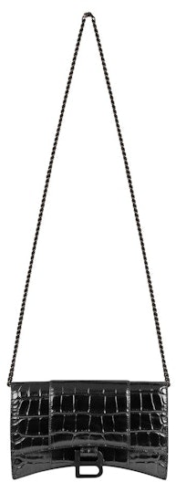 balenciaga-hourglass-wallet-on-chain-crocodile-embossed-black