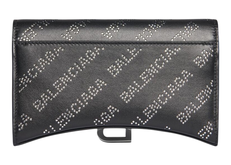 Lookbook Balenciaga Dompet Hourglass Berantai Dengan Batu Rhinestones Hitam