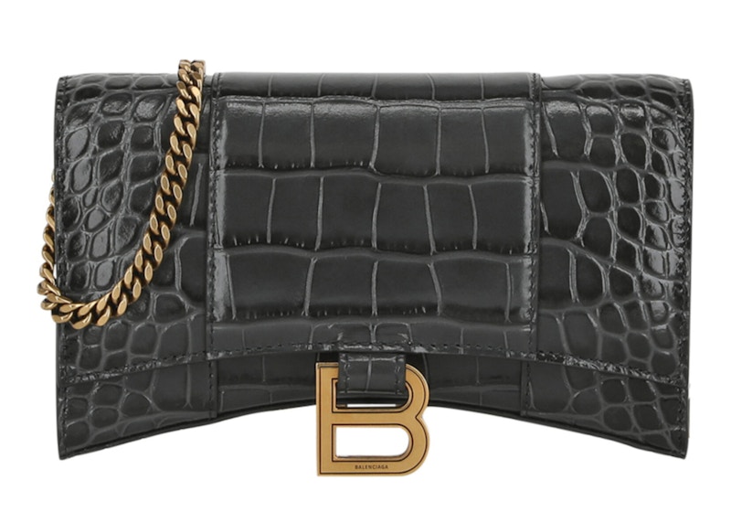 Balenciaga Hourglass Wallet With Chain Dark Grey