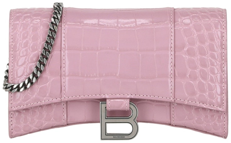 balenciaga-hourglass-wallet-with-chain-pink