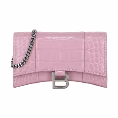 Balenciaga Hourglass Wallet With Chain Pink