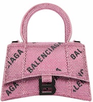 Balenciaga Hourglass XS Handbag With Chain and Allover Logo Rhinestones Pink/Black Balenciaga Hourglass XS Handbag With Chain and Allover Logo Rhinestones Pink/Black