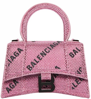Balenciaga Hourglass XS Handbag With Chain and Allover Logo Rhinestones Pink/Black Buy Balenciaga Hourglass XS Handbag With Chain and Allover Logo Rhinestones Pink/Black