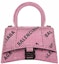 Buy Balenciaga Hourglass XS Handbag With Chain and Allover Logo Rhinestones Pink/Black