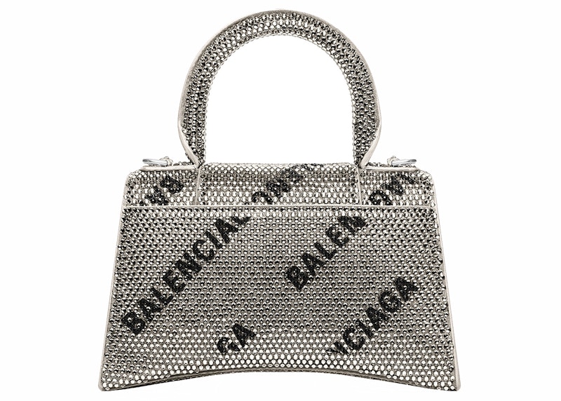 Balenciaga Hourglass XS Handbag With Chain and Allover Logo Rhinestones Black 圖 2