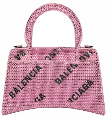 Balenciaga Hourglass XS Handbag With Chain and Allover Logo Rhinestones Pink/Black Order Balenciaga Hourglass XS Handbag With Chain and Allover Logo Rhinestones Pink/Black