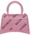 Balenciaga Hourglass XS Handbag With Chain and Allover Logo Rhinestones Pink/Black