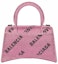 Order Balenciaga Hourglass XS Handbag With Chain and Allover Logo Rhinestones Pink/Black