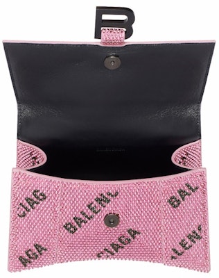 Balenciaga Hourglass XS Handbag With Chain and Allover Logo Rhinestones Pink/Black Lookbook Balenciaga Hourglass XS Handbag With Chain and Allover Logo Rhinestones Pink/Black