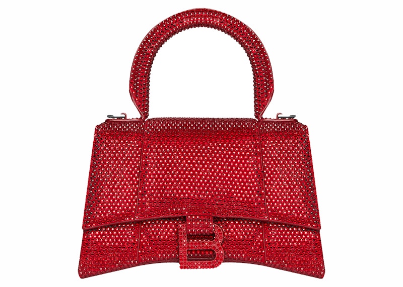 Balenciaga Hourglass XS Handbag With Rhinestones Red