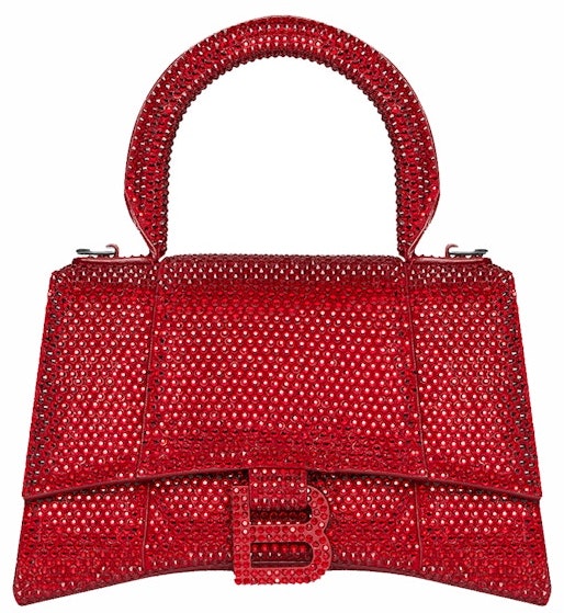 balenciaga-hourglass-xs-handbag-with-rhinestones-red