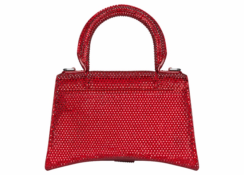 Order Tas Balenciaga Hourglass XS dengan Rhinestones Merah.