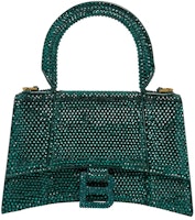 Balenciaga Hourglass XS Hangbag With Rhinestones Green Balenciaga Hourglass XS Hangbag With Rhinestones Green