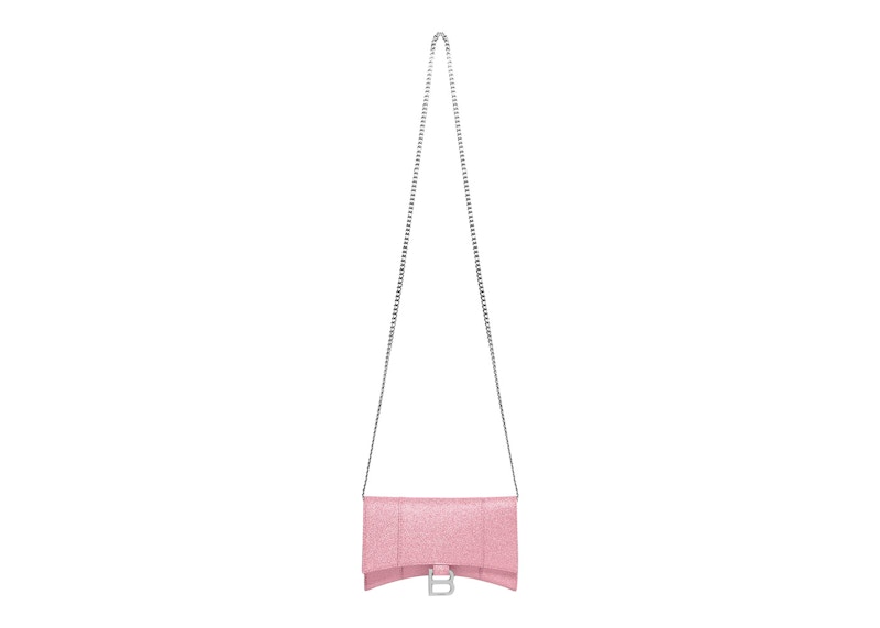 Balenciaga Hourglass XS Wallet On Chain In Sparkling Fabric Pink