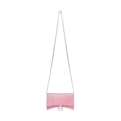 Balenciaga Hourglass XS Wallet On Chain In Sparkling Fabric Pink