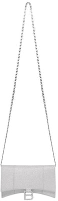 Balenciaga Hourglass XS Cartera con Cadena en Tela Brillante Plata Buy Balenciaga Hourglass XS Cartera con Cadena en Tela Brillante Plata