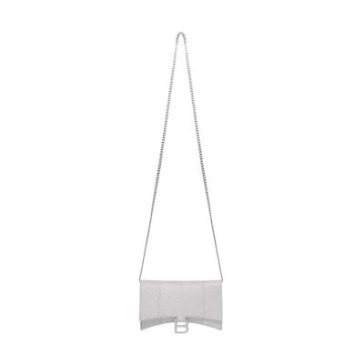 Balenciaga Hourglass XS Wallet On Chain In Sparkling Fabric Silver
