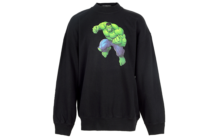 Balenciaga Hulk Cartoon Print Long Sleeve Sweatshirt Regular Fit Black . 671125TLV581000