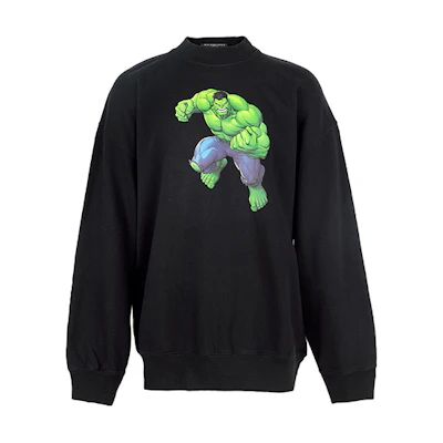 Balenciaga Hulk Cartoon Print Long Sleeve Sweatshirt Regular Fit Black . 671125TLV581000