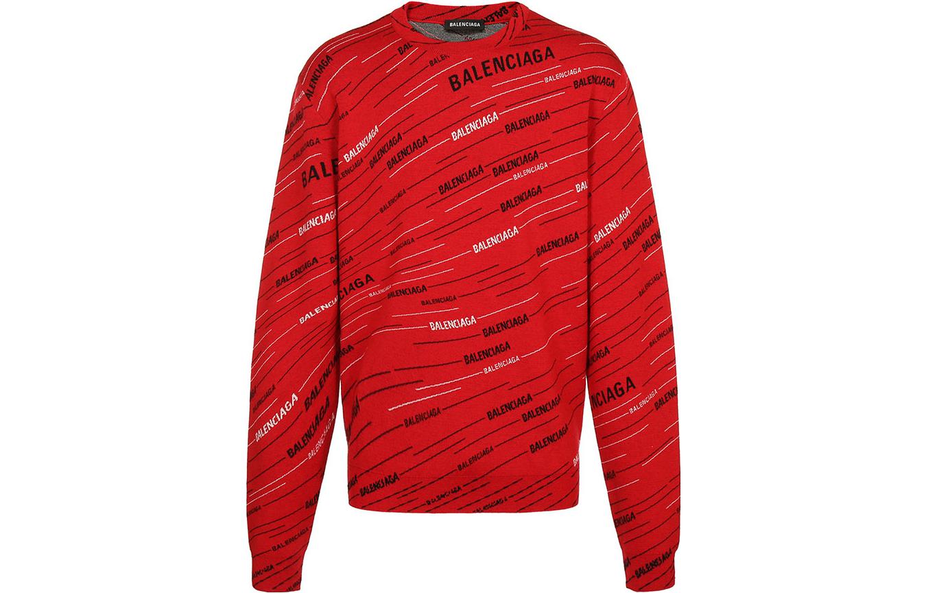 Balenciaga Jacquard Logo Crewneck Wool Sweater Regular Fit Red 555381T15246167