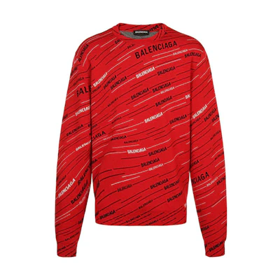 Balenciaga Jacquard Logo Crewneck Wool Sweater Regular Fit Red 555381T15246167