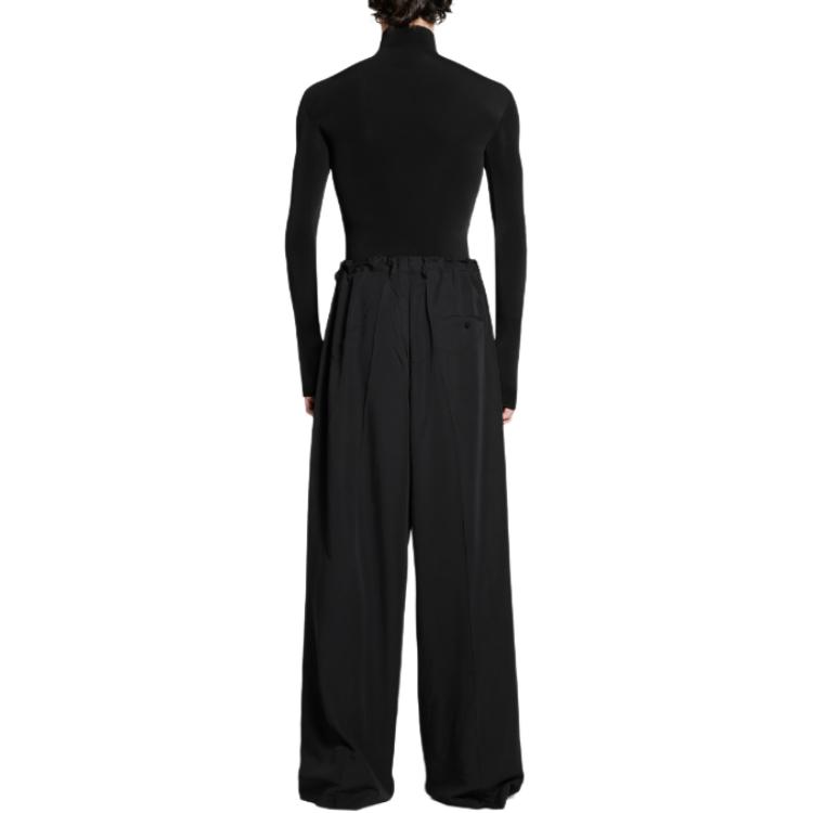 Shop 발렌시아가 블랙 하이웨이스트 와이드레그 드로스트링 팬츠 캐주얼웨어 794738TFO021000